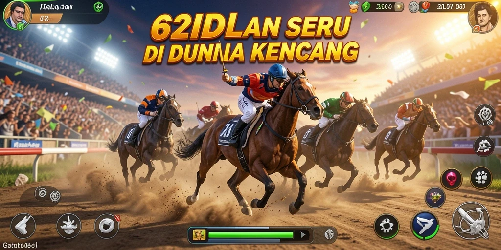Screenshot gameplay 62IDN menampilkan balapan mendebarkan dengan mobil berkecepatan tinggi.