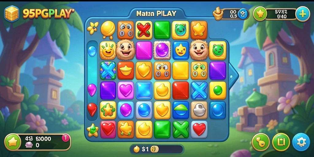 Screenshot menunjukkan gameplay seru dari 95PGPLAY dengan pencocokan permata.