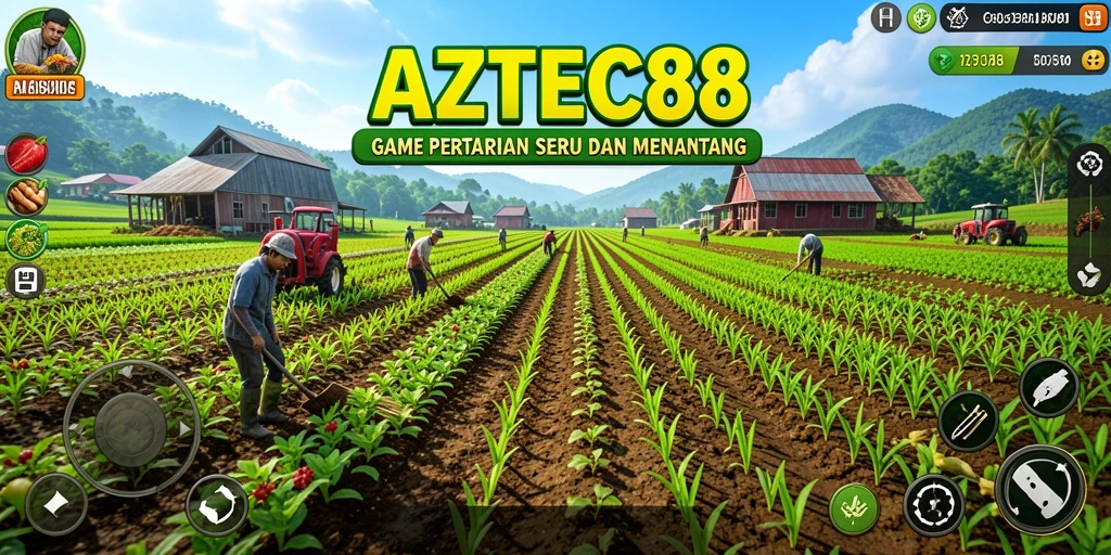 Tampilan gameplay yang seru di AZTEC88 dengan lahan pertanian yang subur.