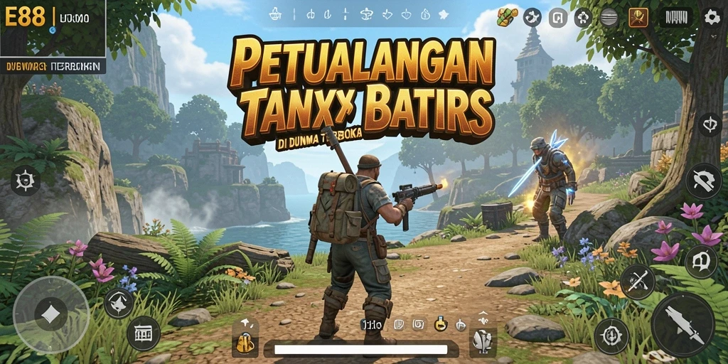 Tangkapan layar gameplay E88 di dunia terbuka yang luas.