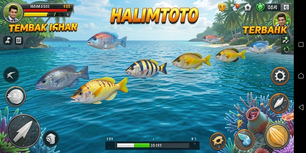 Tampilan gameplay HALIMTOTO yang mengasyikkan saat menembak ikan beragam.