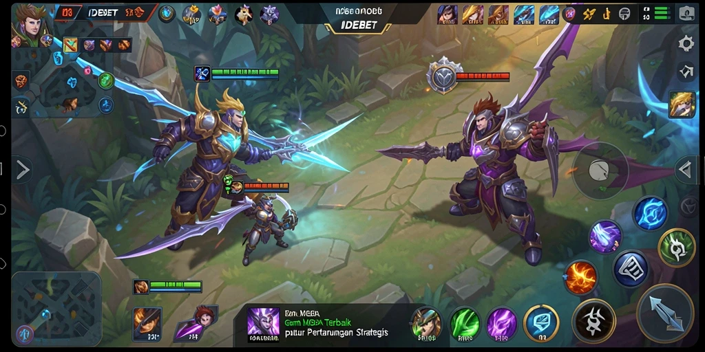 Tangkapan layar permainan IDEBET menampilkan aksi pertarungan seru di arena MOBA.