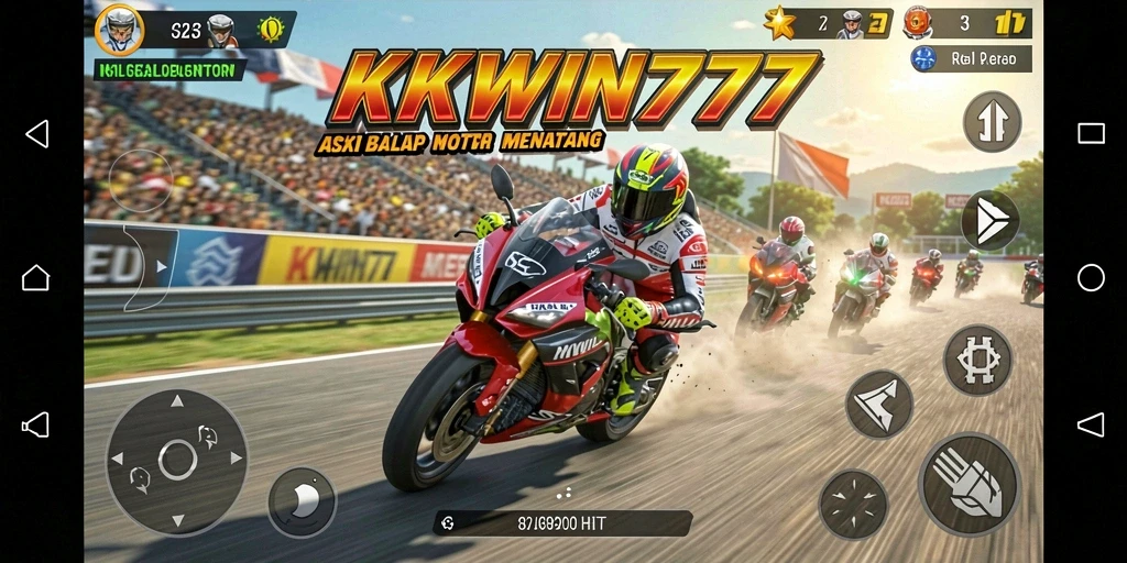 Screenshot utama KKWIN777 menampilkan aksi balap motor yang mendebarkan.