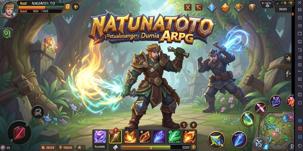 Tampilan gameplay NATUNATOTO menunjukkan pertarungan seru dalam dunia fantasi.