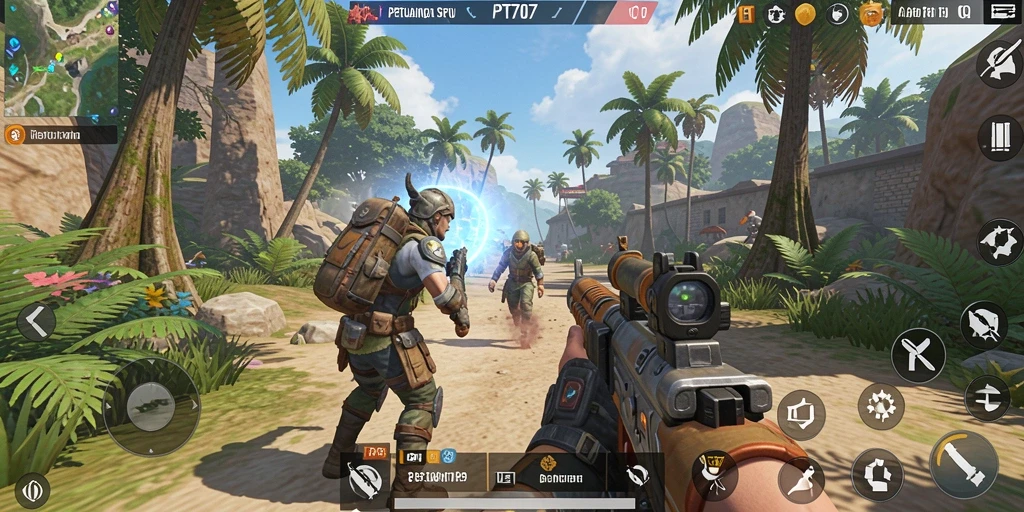 Screenshot gameplay PT707 yang menggambarkan pertempuran seru dan strategis.