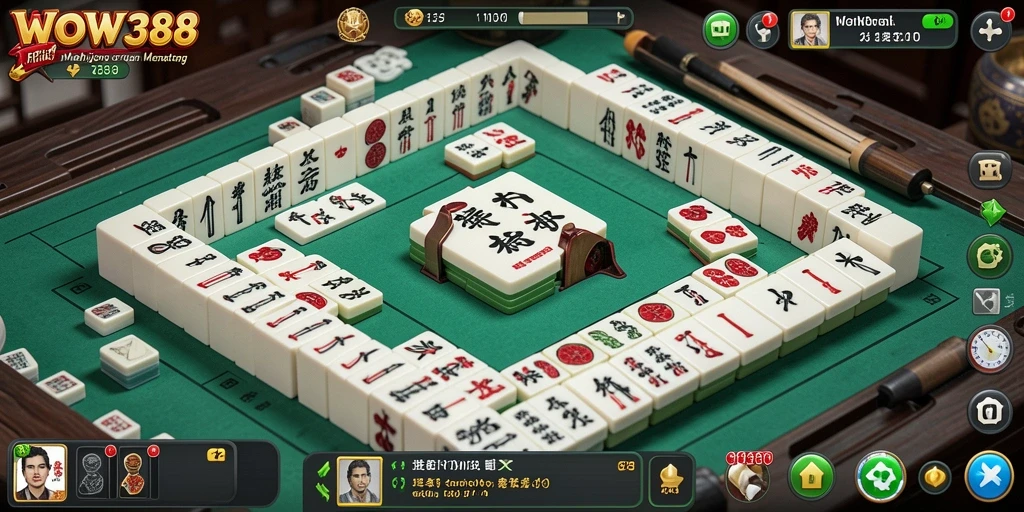 Screenshot utama WOW388 menampilkan gameplay Mahjong yang mendebarkan.